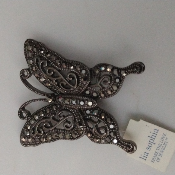 Lia Sophia Jewelry - Vintage Silver Tone Lia Sophia Marcasite Butterfly Brooch